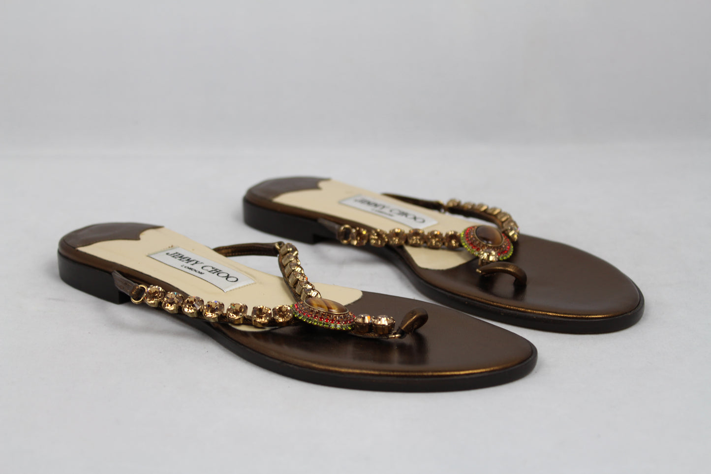 Jimmy Choo infradito in bronzo con pietre e strass - N. 37 - lesleyluxuryvintage