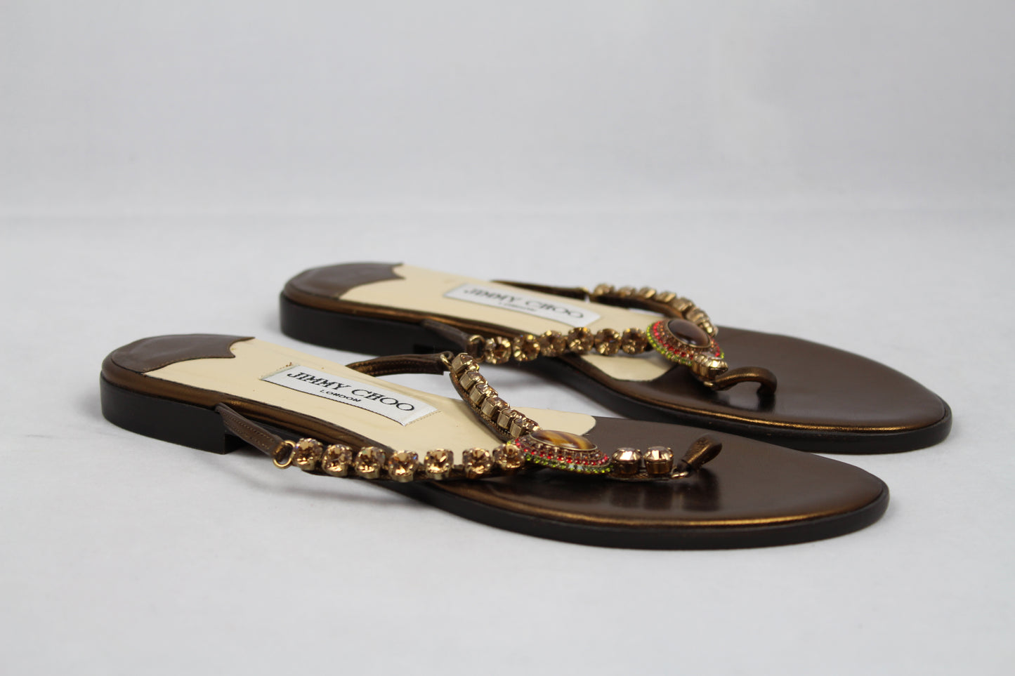 Jimmy Choo infradito in bronzo con pietre e strass - N. 37 - lesleyluxuryvintage