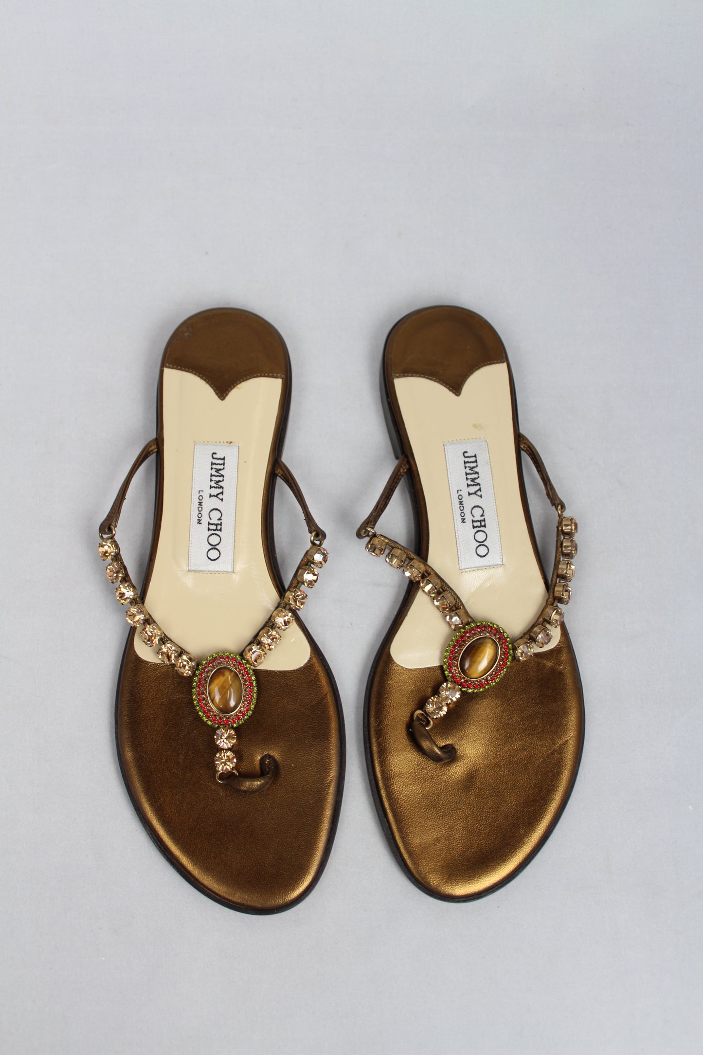 Jimmy Choo infradito in bronzo con pietre e strass - N. 37 - lesleyluxuryvintage