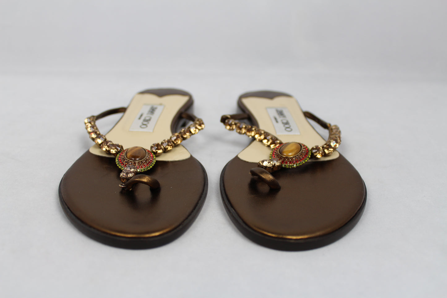 Jimmy Choo infradito in bronzo con pietre e strass - N. 37 - lesleyluxuryvintage