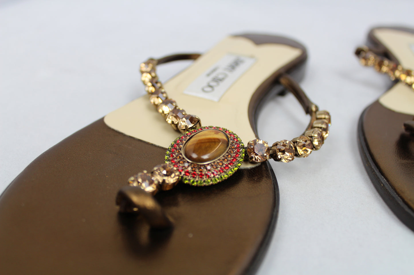 Jimmy Choo infradito in bronzo con pietre e strass - N. 37 - lesleyluxuryvintage