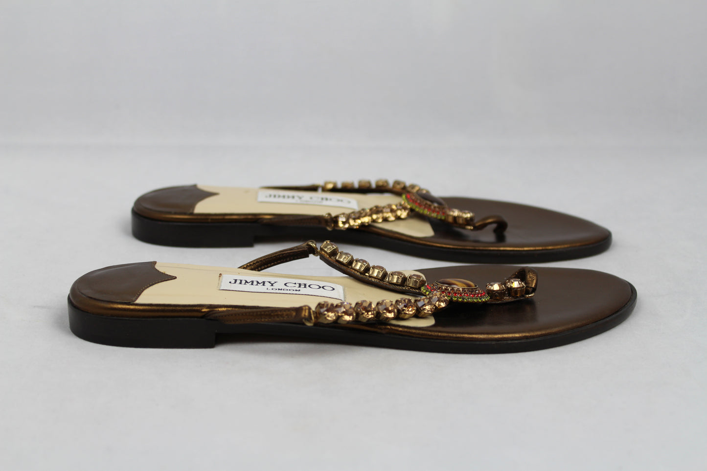 Jimmy Choo infradito in bronzo con pietre e strass - N. 37 - lesleyluxuryvintage