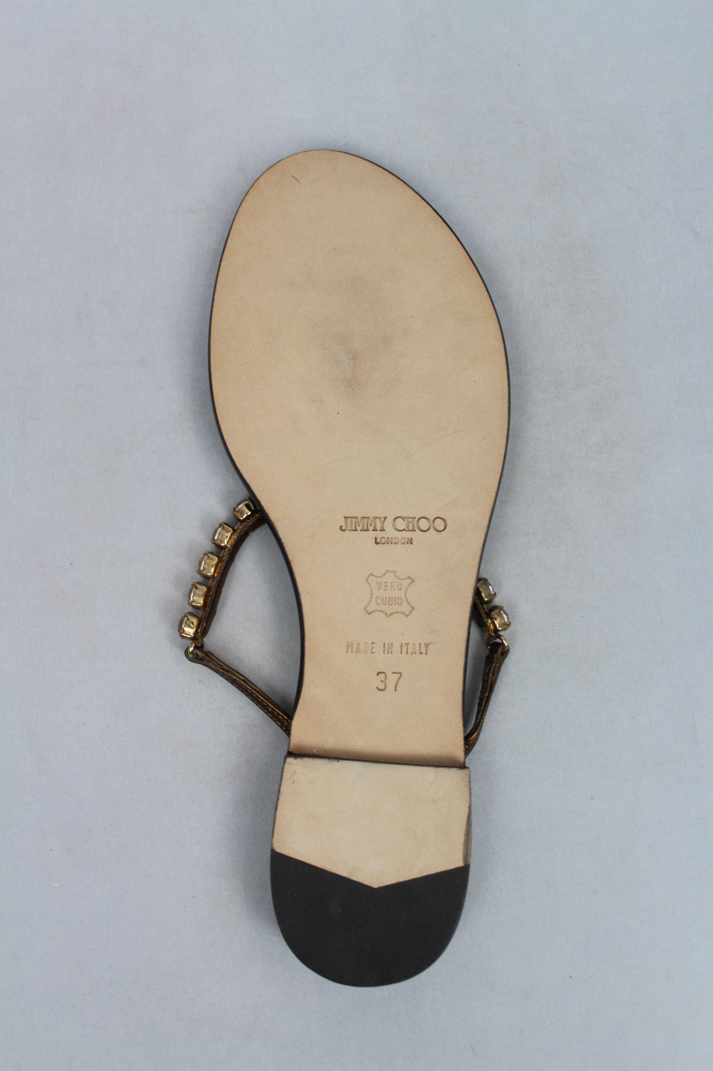 Jimmy Choo infradito in bronzo con pietre e strass - N. 37 - lesleyluxuryvintage