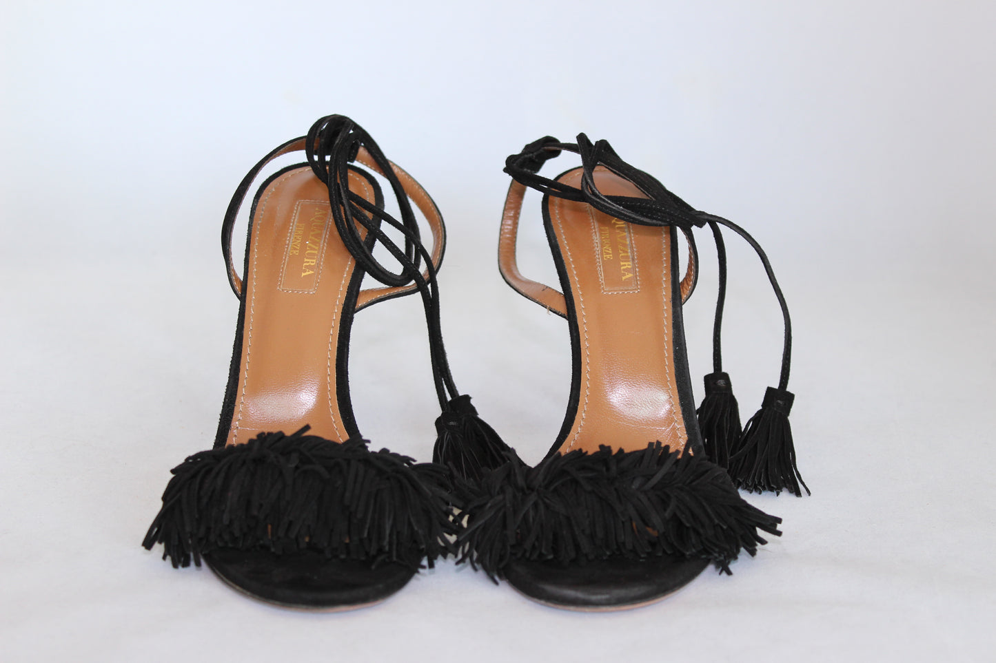 Aquazzurra Sandali Wild Things neri con frange - N. 36 ½ - lesleyluxuryvintage