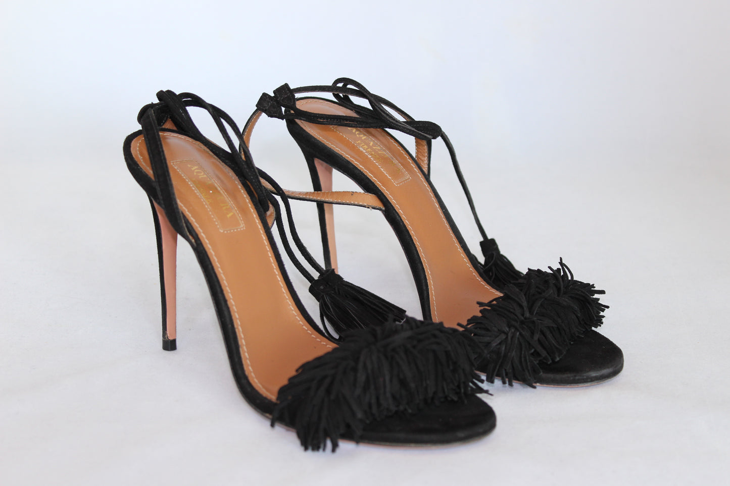Aquazzurra Sandali Wild Things neri con frange - N. 36 ½ - lesleyluxuryvintage