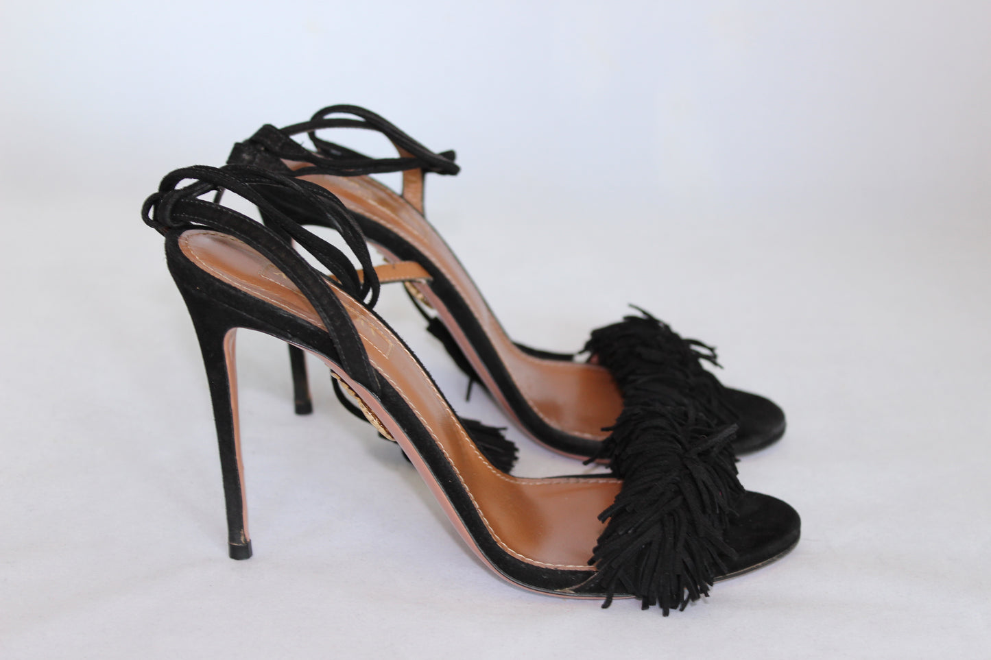 Aquazzurra Sandali Wild Things neri con frange - N. 36 ½ - lesleyluxuryvintage