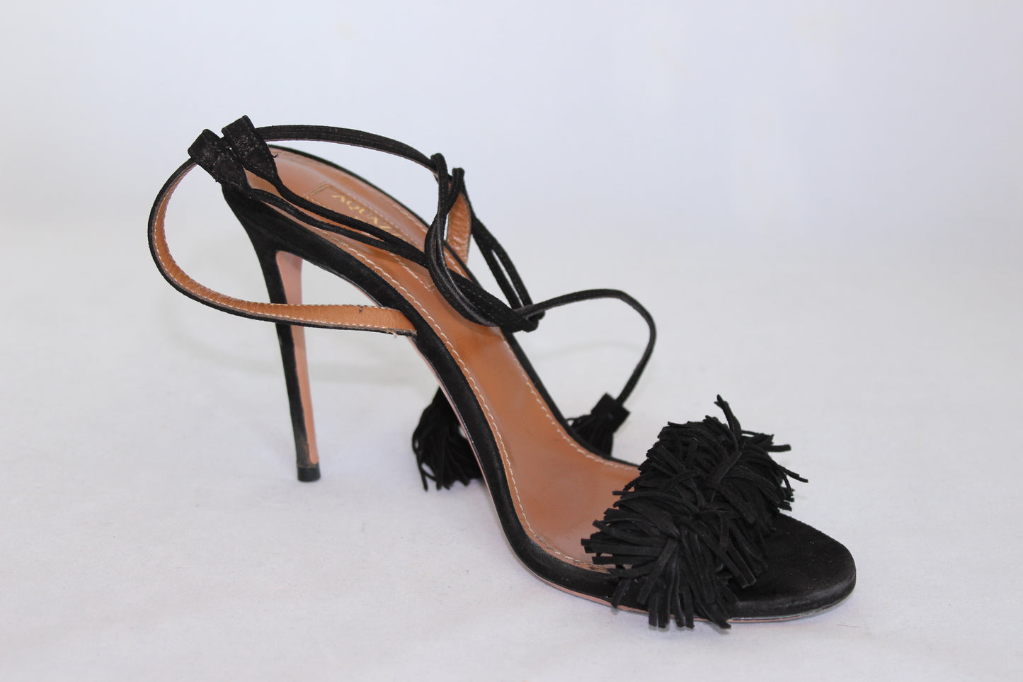 Aquazzurra Sandali Wild Things neri con frange - N. 36 ½ - lesleyluxuryvintage