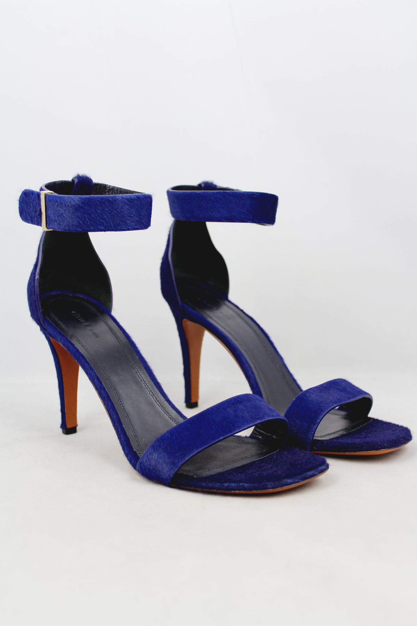 Celine Sandali con tacco in cavallino blu con cinturino - N. 40