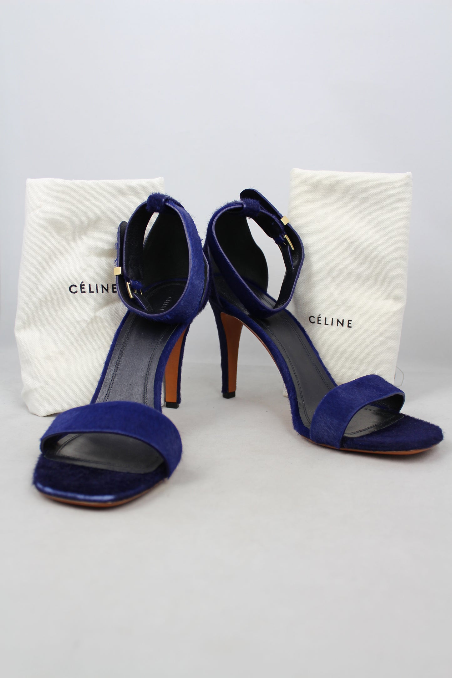 Celine Sandali con tacco in cavallino blu con cinturino - N. 40