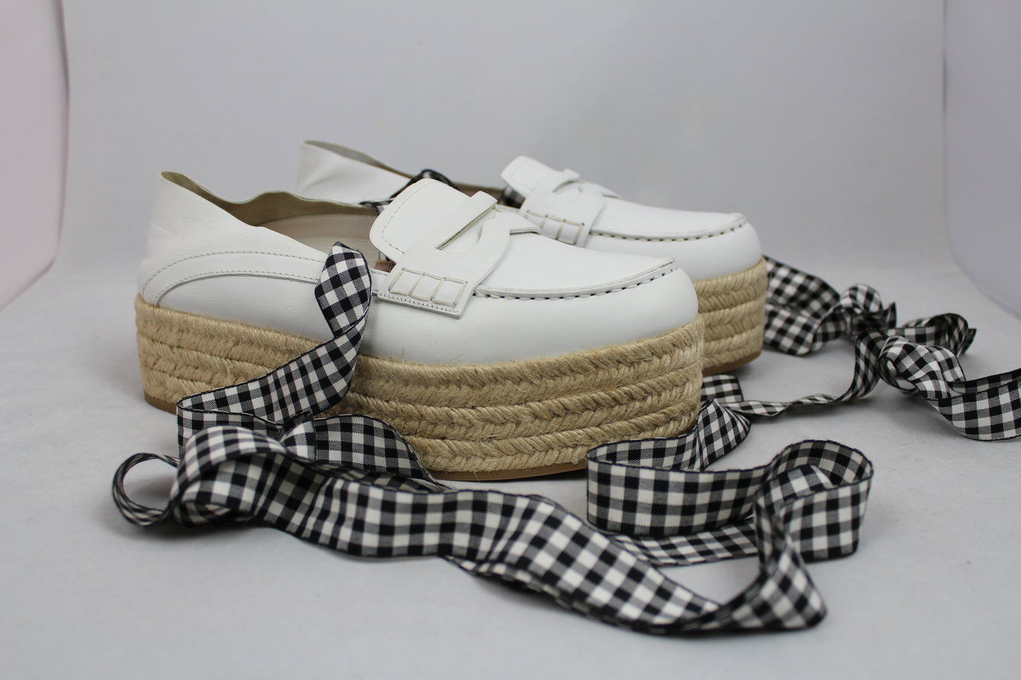 Miu Miu Scarpe Espadrillas platform in pelle bianca con lacci - N. 38 - lesleyluxuryvintage