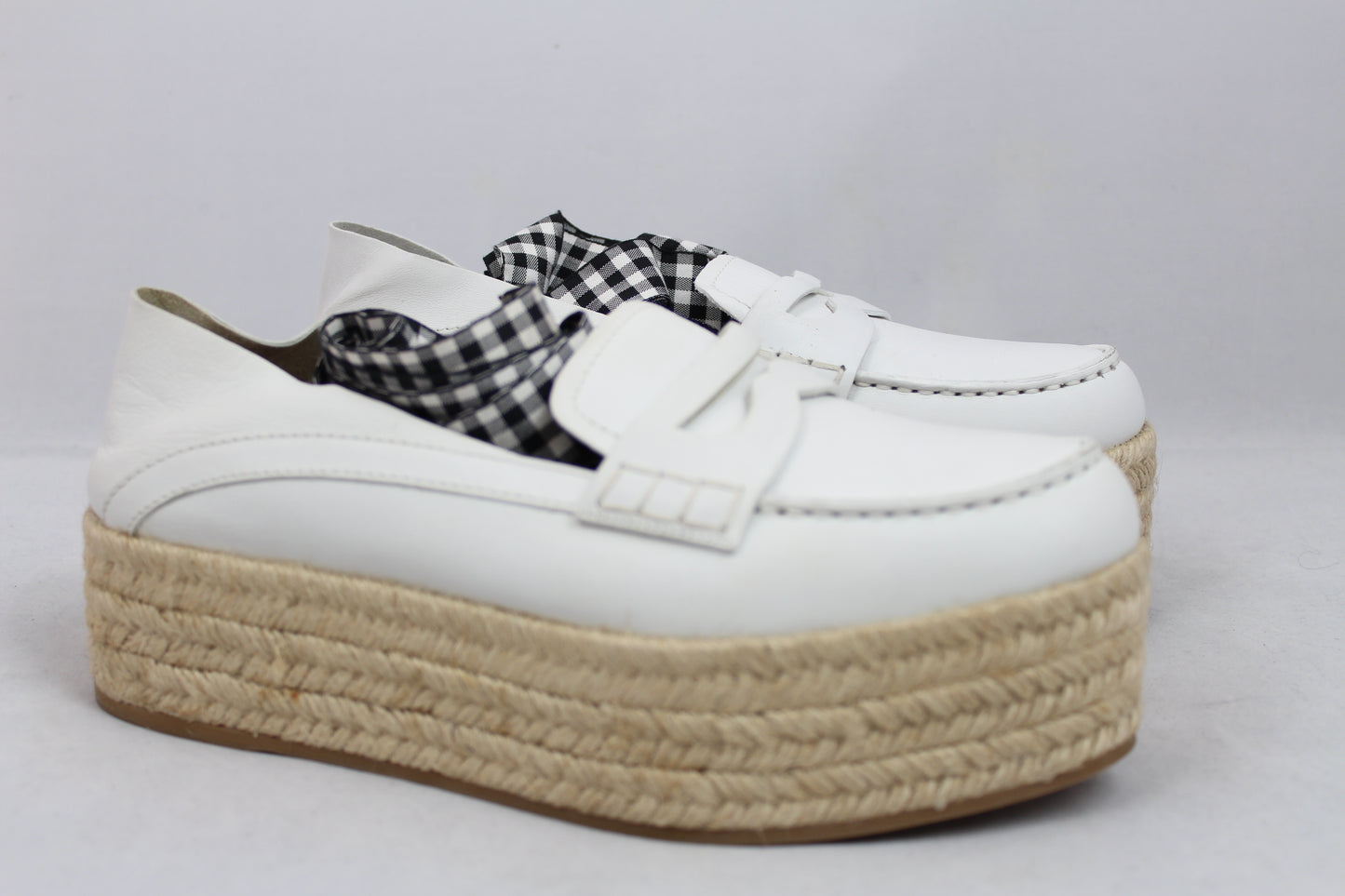 Miu Miu Scarpe Espadrillas platform in pelle bianca con lacci - N. 38 - lesleyluxuryvintage