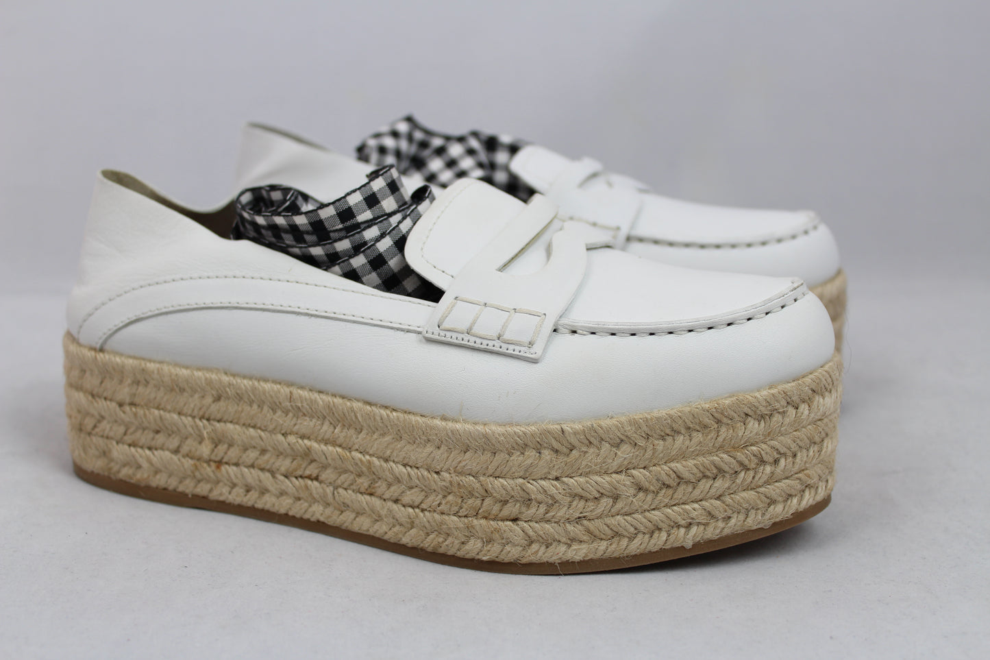 Miu Miu Scarpe Espadrillas platform in pelle bianca con lacci - N. 38 - lesleyluxuryvintage