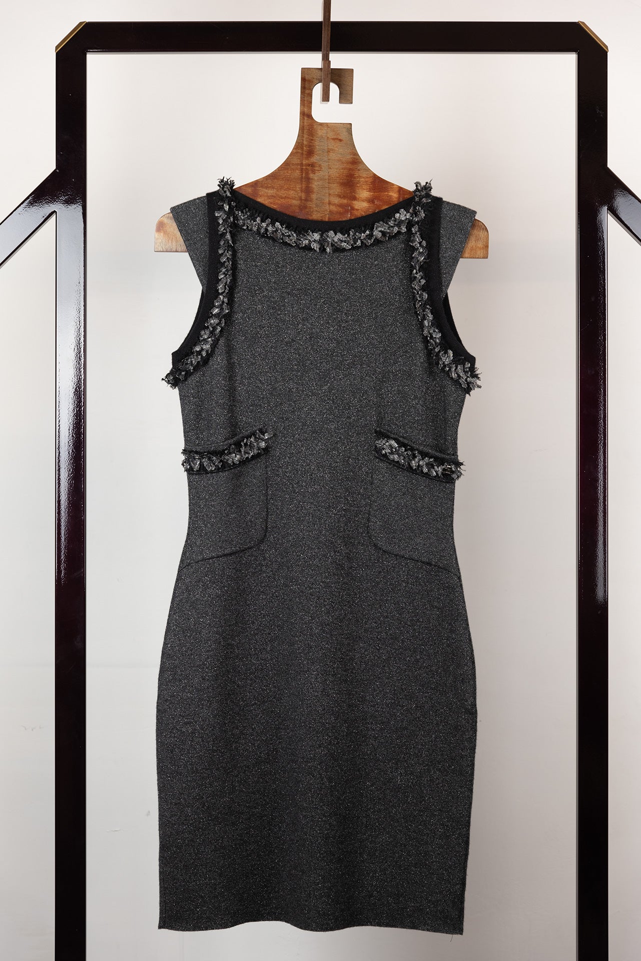 Chanel Abito a tubino grigio melange in lurex e cashmere - Tg. 40 - lesleyluxuryvintage