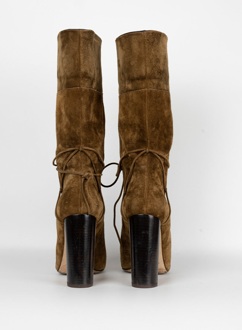 Saint Laurent Cognac suede boots with heels - N. 37