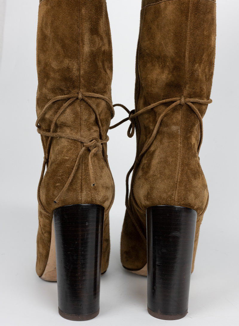 Saint Laurent Cognac suede boots with heels - N. 37