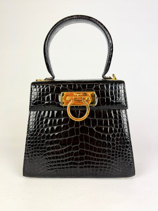 Ferragamo Borsina Iconic Top Handle nera -  lesleyluxuryvintage