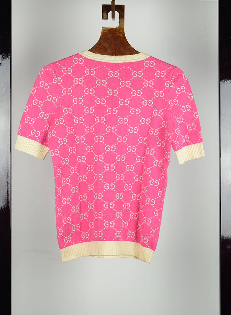 Gucci Pull in lana rosa con GG oro - Tg. M