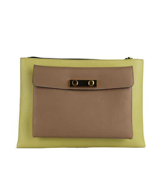 MARNI Clutch bag in yellow and powder pink leather