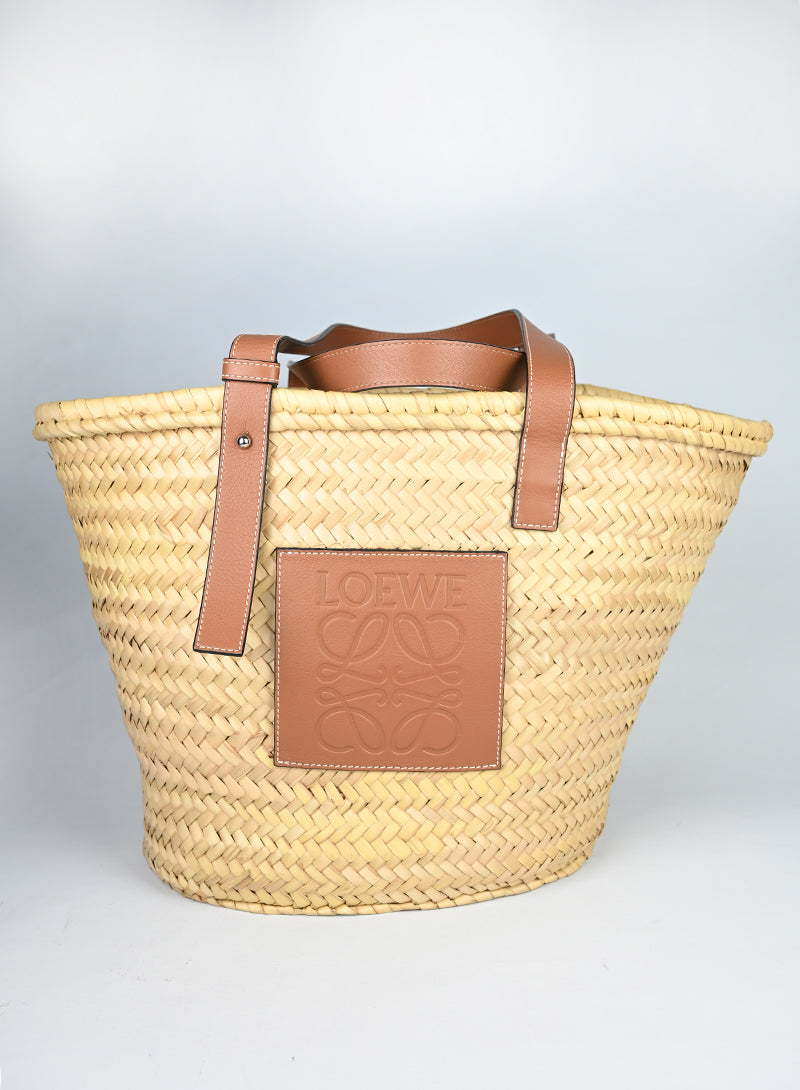 Loewe Borsa in rafia e pelle cognac