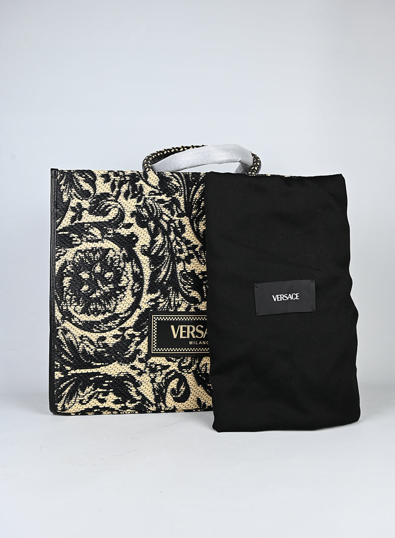 Versace Shopper Athena in rafia beige e nera