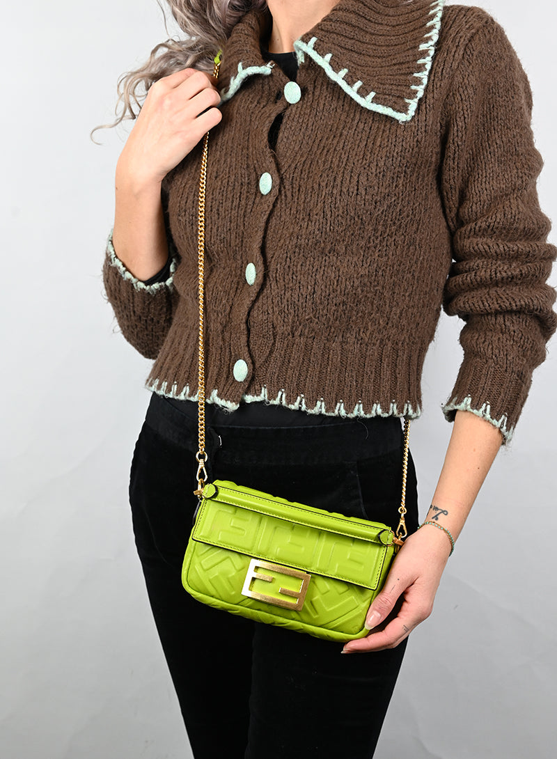 Fendi Borsa Baguette in pelle verde