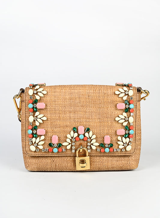 Dolce & Gabbana Borsa in rafia con pietre