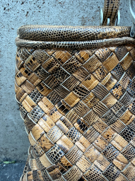 Bottega Veneta borsa in lizard beige nera -  lesleyluxuryvintage
