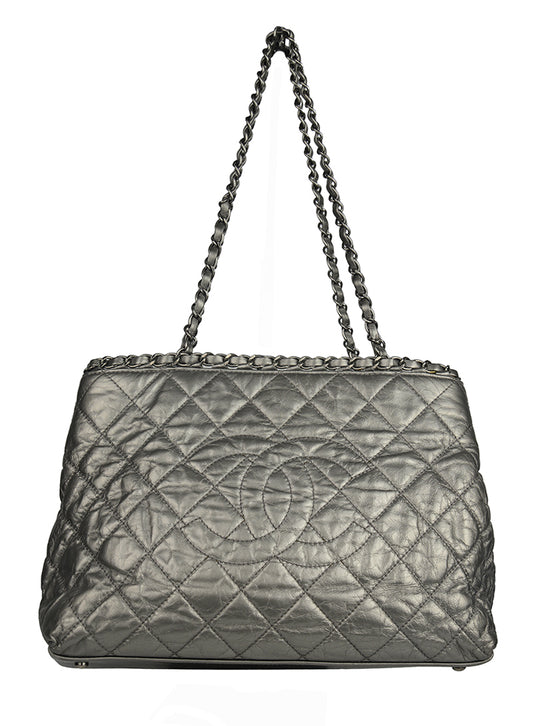 Chanel Borsa a spalla Quilted in pelle argento