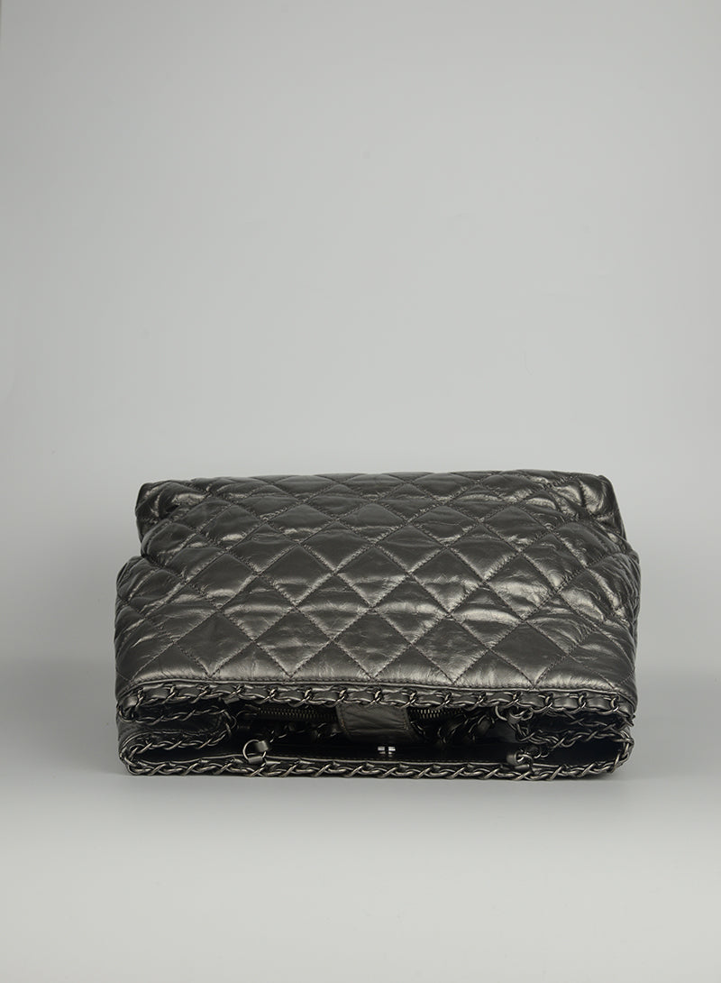 Chanel Borsa a spalla Quilted in pelle argento