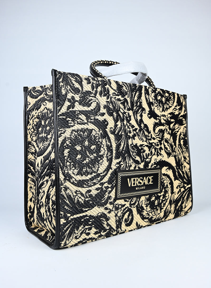 Versace Shopper Athena in rafia beige e nera