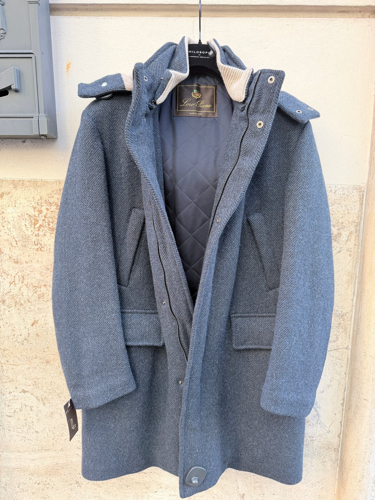 Loro Piana giaccone blu spinato cash/wool