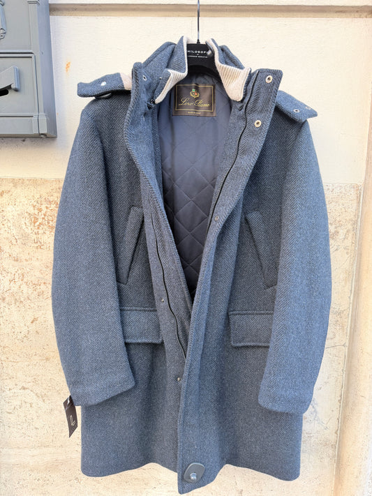 Loro Piana giaccone blu spinato cash/wool