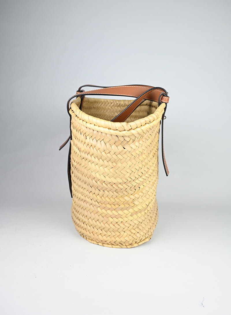 Loewe Borsa in rafia e pelle cognac
