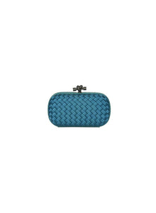 Bottega Veneta Pochette Knot in raso blu petrolio
