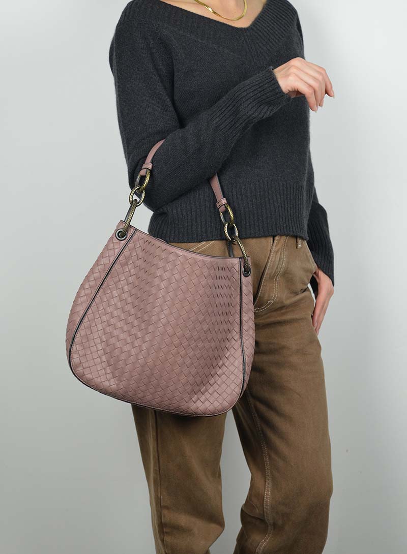 Bottega Veneta Borsa in pelle intrecciata Mauve