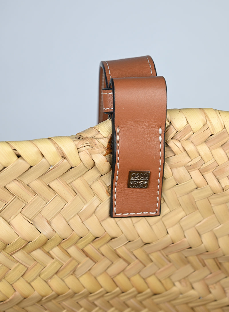 Loewe Borsa in rafia e pelle cognac