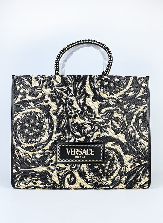 Versace Shopper Athena in rafia beige e nera