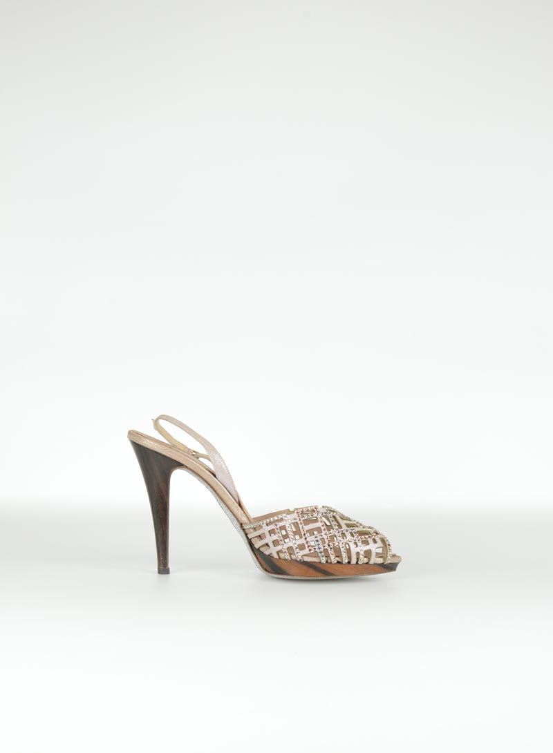 René Caovilla Sandali in suede champagne con Swarovski - N. 38 ½