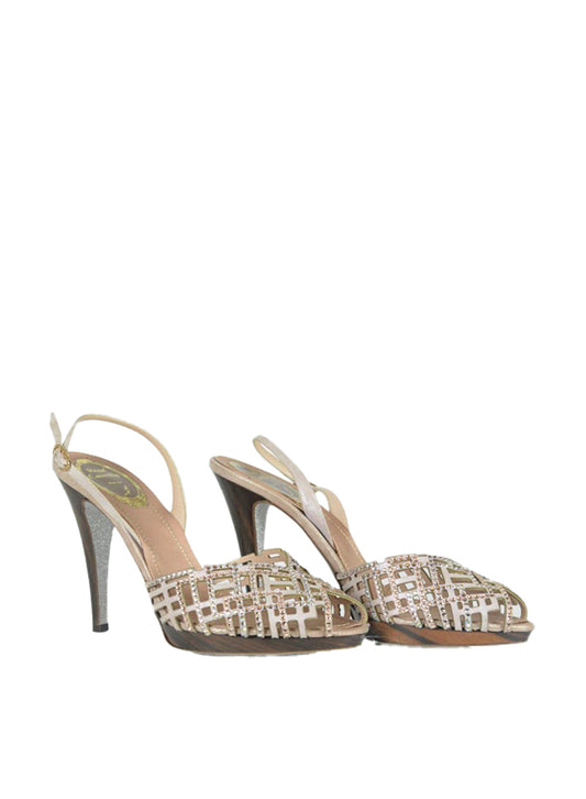 René Caovilla Champagne suede sandals with Swarovski - N. 38 ½