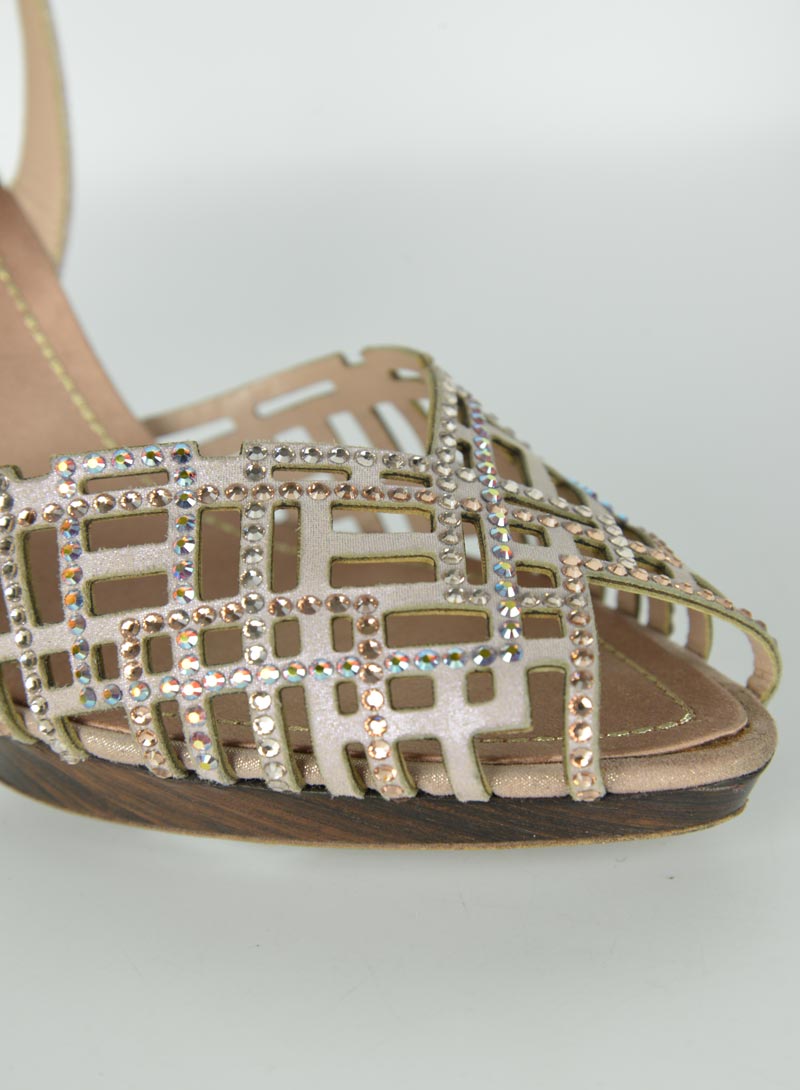 René Caovilla Sandali in suede champagne con Swarovski - N. 38 ½