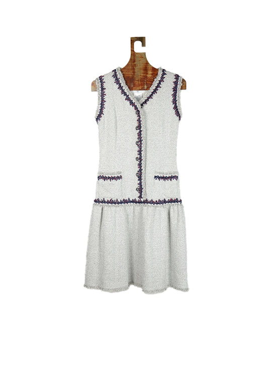 Chanel White midi dress with profiles - Size. 36