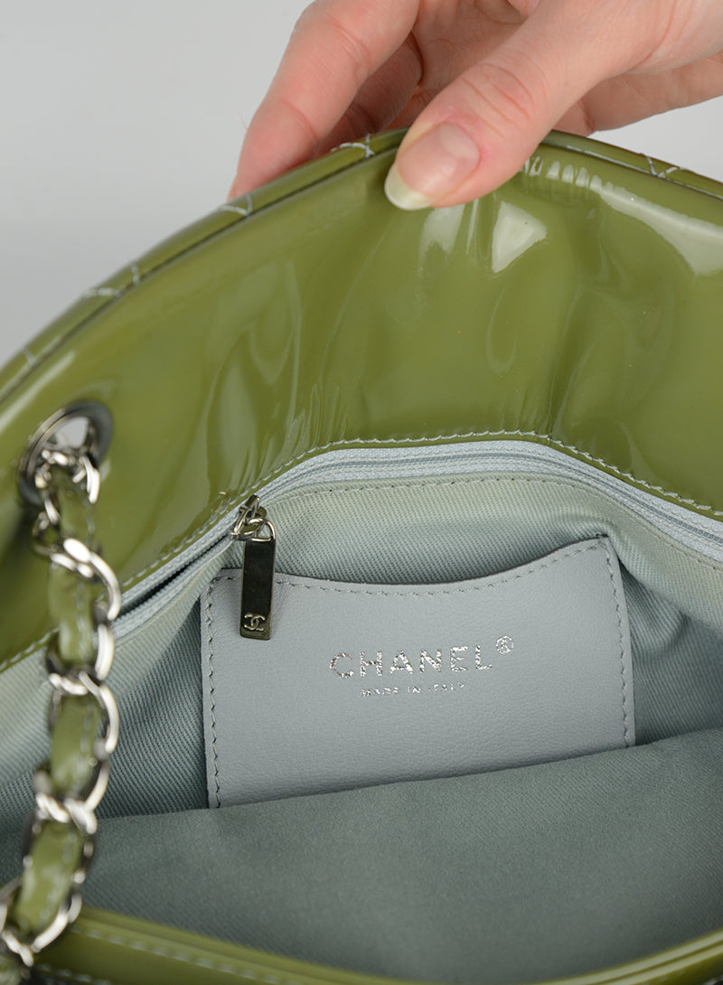 Chanel Khaki patent leather bag
