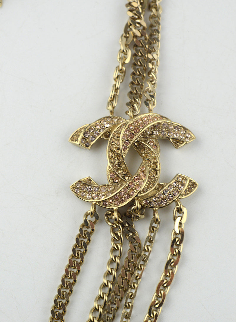 Chanel Collana multifilo oro CC con brillantini