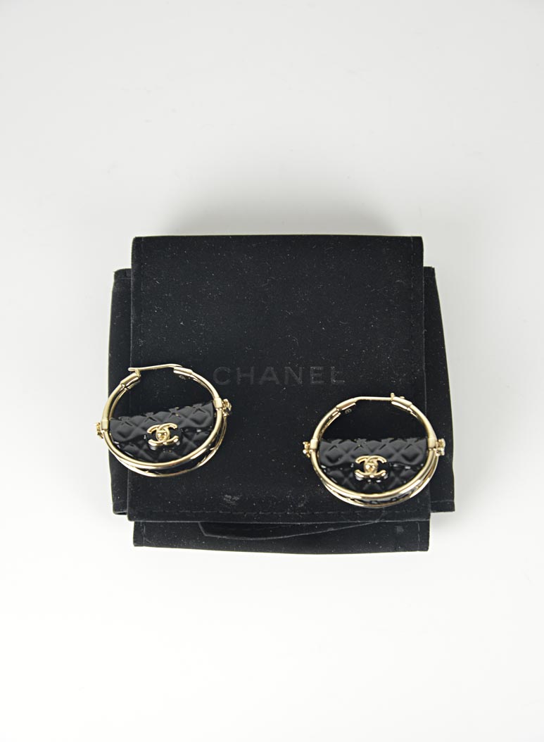 Chanel Black handbag earrings