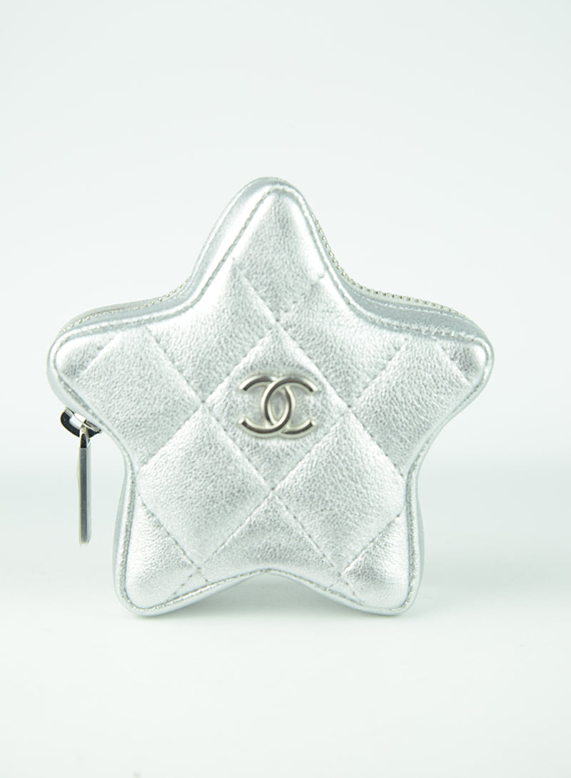Chanel Portamonete stella in pelle argento