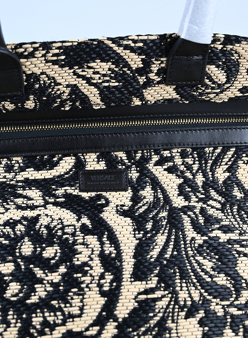Versace Shopper Athena in rafia beige e nera
