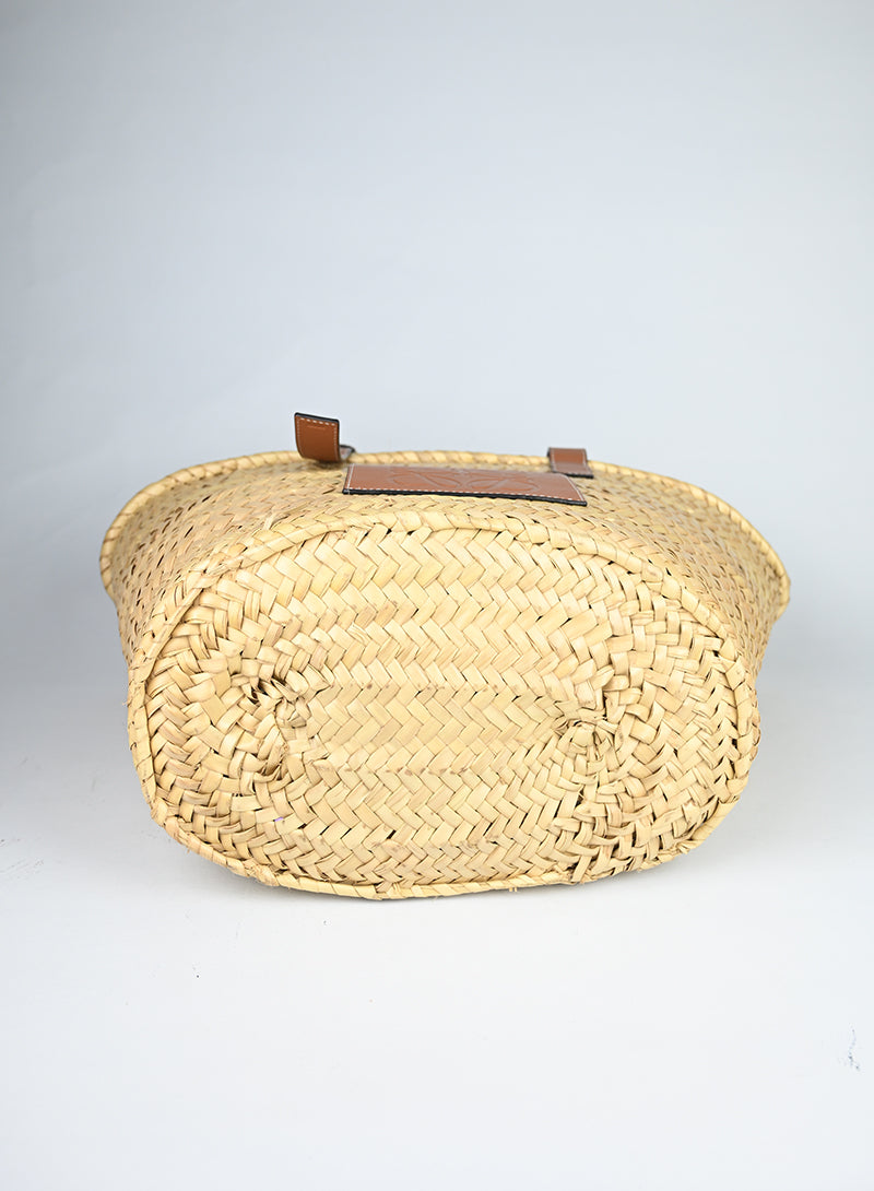 Loewe Borsa in rafia e pelle cognac