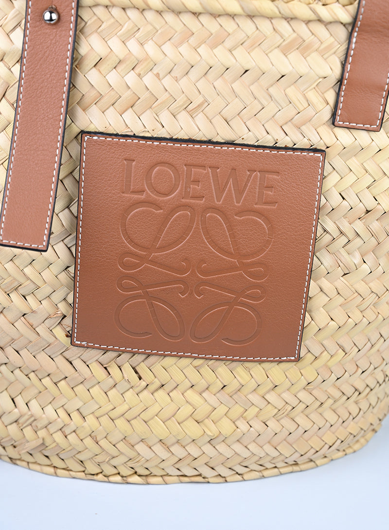 Loewe Borsa in rafia e pelle cognac