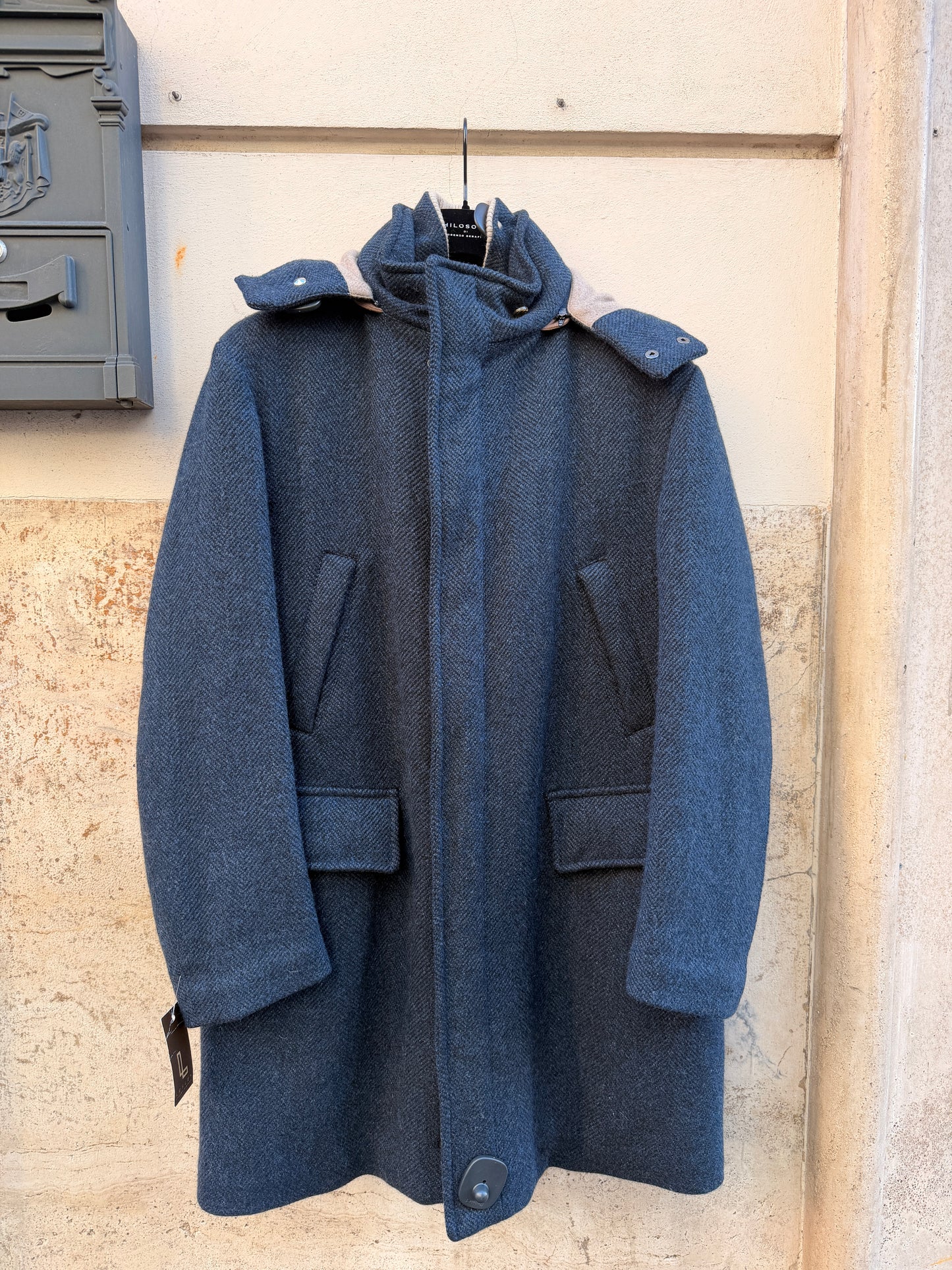 Loro Piana giaccone blu spinato cash/wool