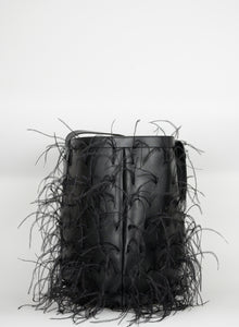 Valentino Black leather bucket bag with feathers